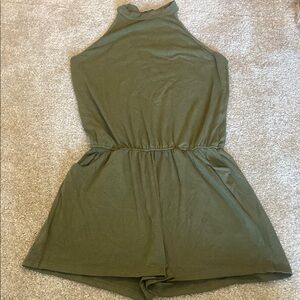 Olive Green Sleeveless Romper with Key Hole Open Back